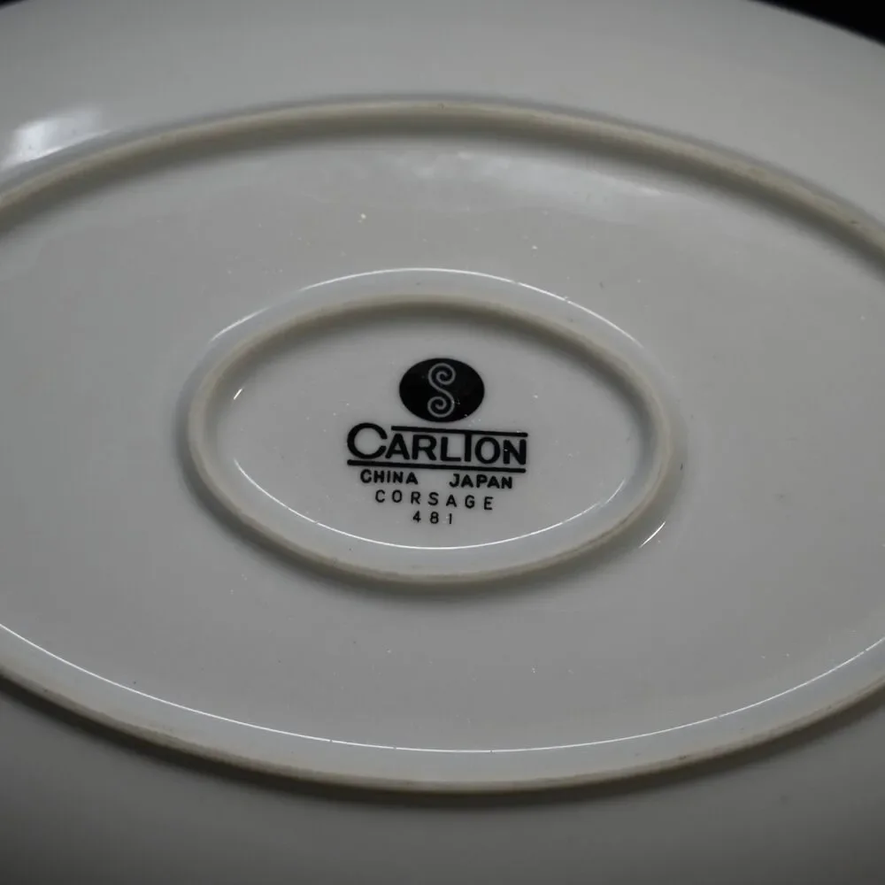 Vintage Carlton Corsage 481 Japan Gravy Boat Underplate Floral Platinum